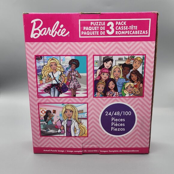 Barbie Puzzle Lot 3 Pack 24/48/100 Pieces Girls Kids Toy Mattel New Open Box - Picture 2 of 3